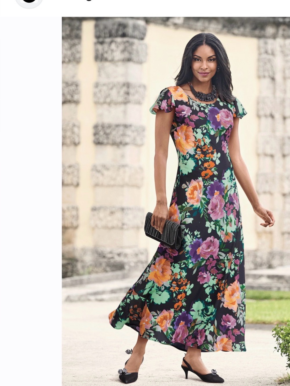 Midnight Velvet Flowy Maxi Dress with Floral Pattern and Flutter Sleeves 16W